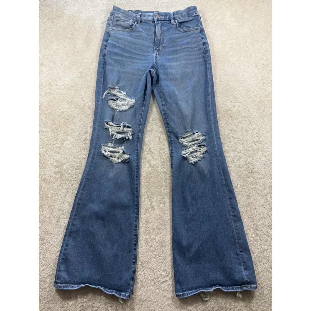 American Eagle Womens Curvy Super Hi-Rise Flare Distressed Jeans 6 Meas: 26x30.5